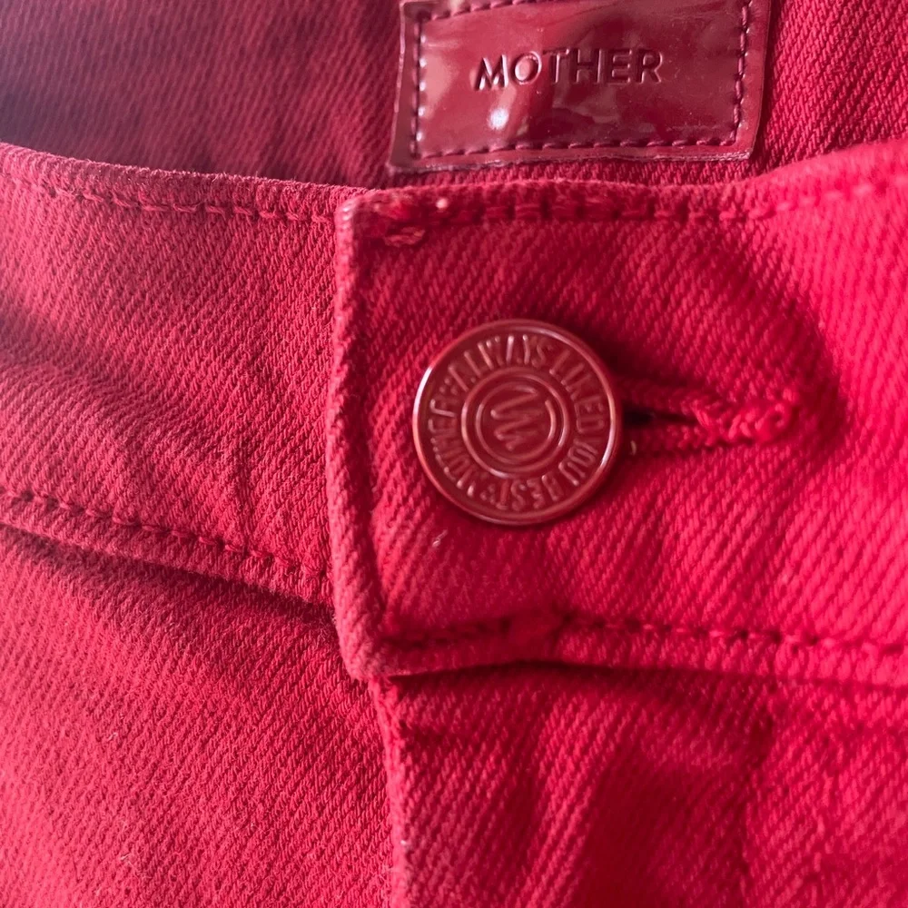 MOTHER Bold Red Denim High Waisted Weekender Skimp Jeans Sz28 - Picture 5 of 12